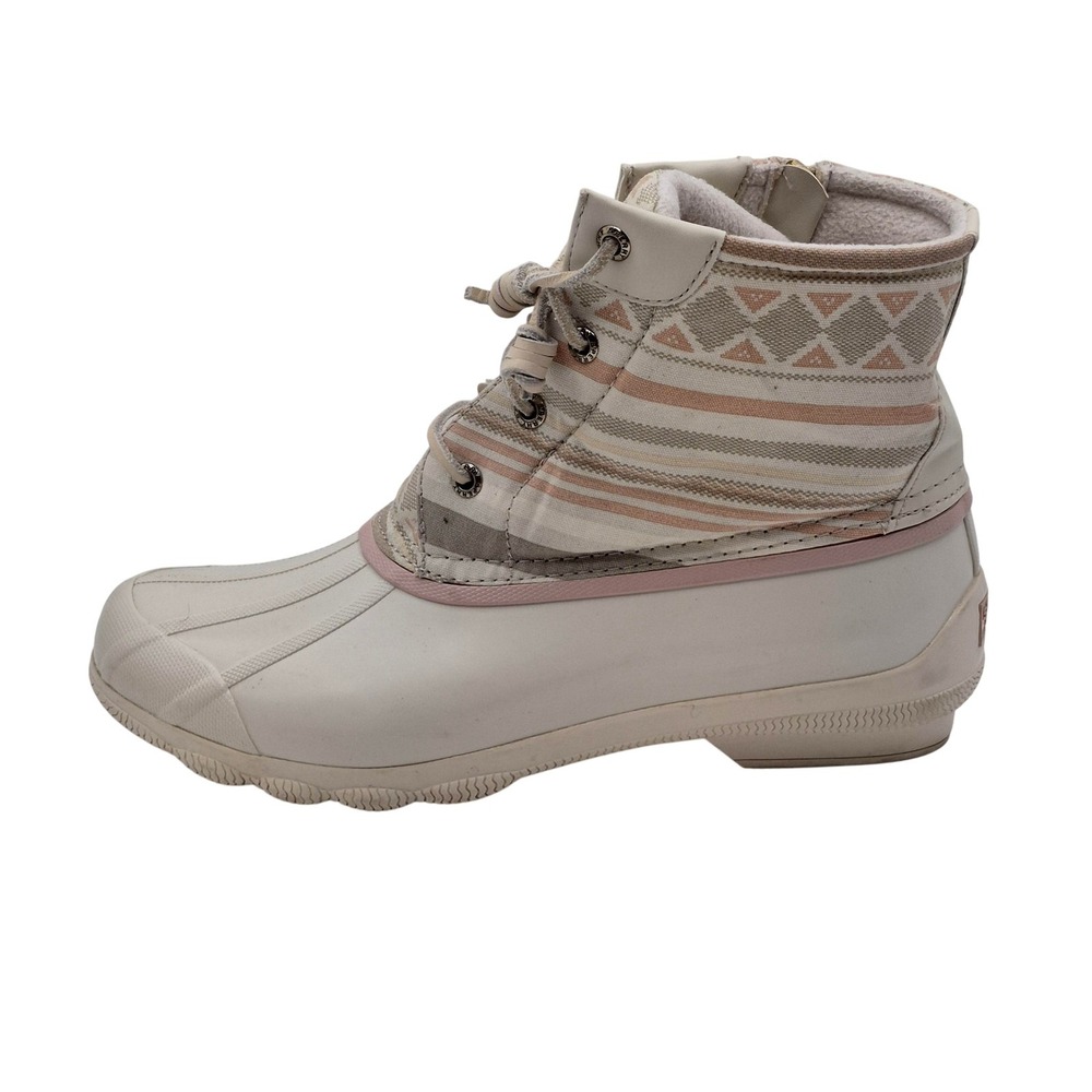Sperry Saltwater Duck Boots Womens Size 9 Cream‎ Pink Aztec Waterproof STS87057